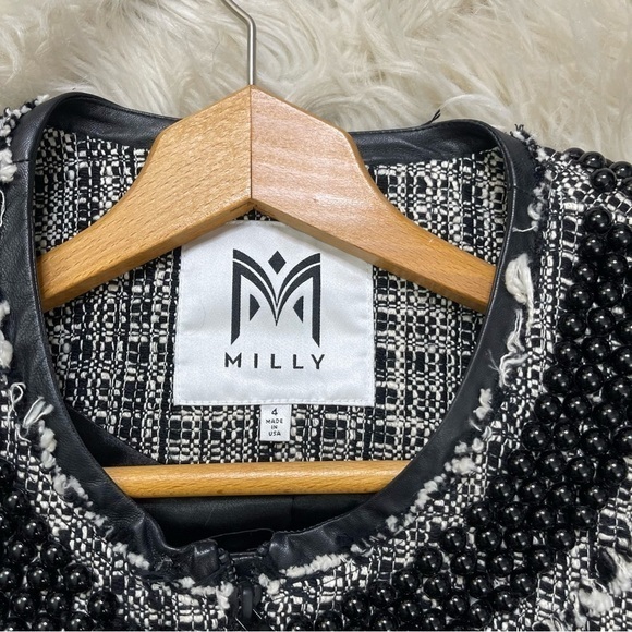 Milly Studded Leather-Trim Tweed Jacket - Picture 3 of 10